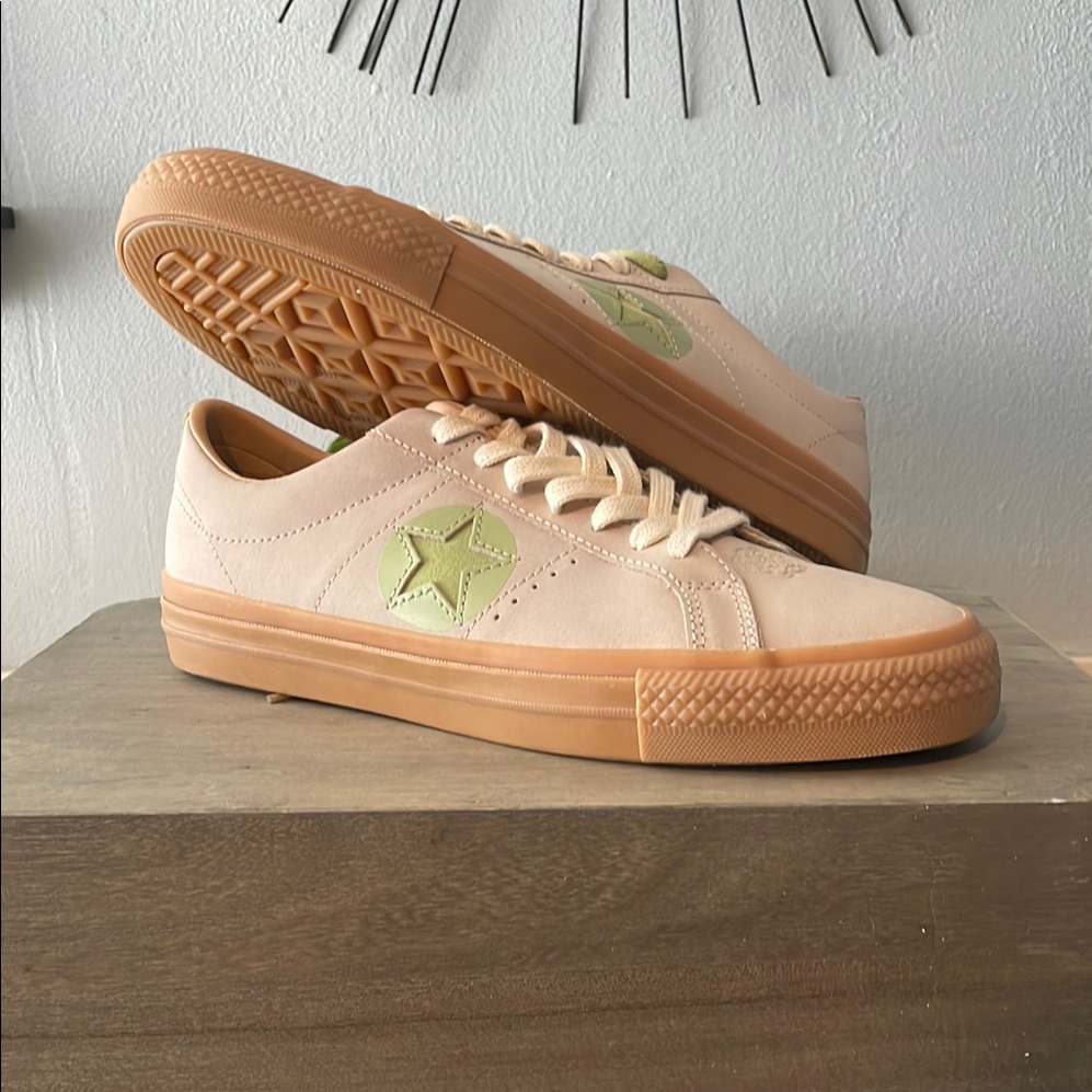 Beige Sneakers With Green Star Accent